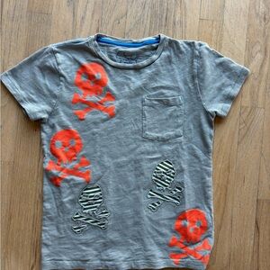 Mini Boden Gray Tee with Orange and Green Skull Design